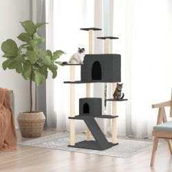 vidaXL Rascador para gatos con postes de sisal gris oscuro 153 cm
