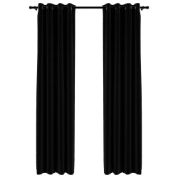 vidaXL Cortinas opacas con ojales look de lino 2 pzas negro 140x245 cm