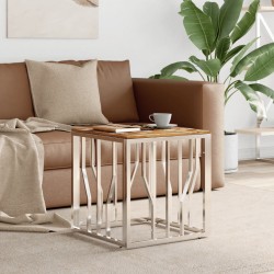 vidaXL Mesa de centro acero inoxidable y madera reciclada plateada