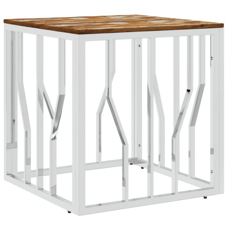 vidaXL Mesa de centro acero inoxidable y madera reciclada plateada