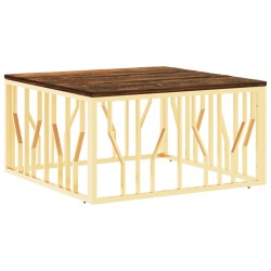 vidaXL Mesa de centro acero inoxidable madera maciza reciclada dorada