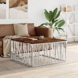 vidaXL Mesa de centro acero inoxidable y madera reciclada plateada