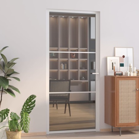 vidaXL Puerta interior vidrio EGS y aluminio blanco 93x201,5 cm