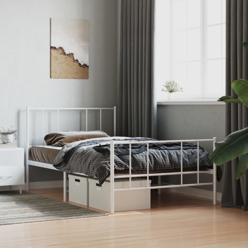 vidaXL Estructura cama metal con cabecero y pie cama blanca 107x203 cm vidaXL Estructura cama metal con cabecero y pie cama blanca 107x203 cm