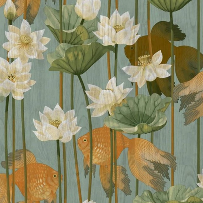 DUTCH WALLCOVERINGS Papel de pared peces/flores verde DUTCH WALLCOVERINGS Papel de pared peces/flores verde