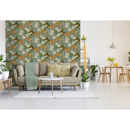 DUTCH WALLCOVERINGS Papel de pared peces/flores verde