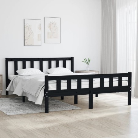 vidaXL Estructura de cama doble pequeña madera maciza negra 120x190 cm