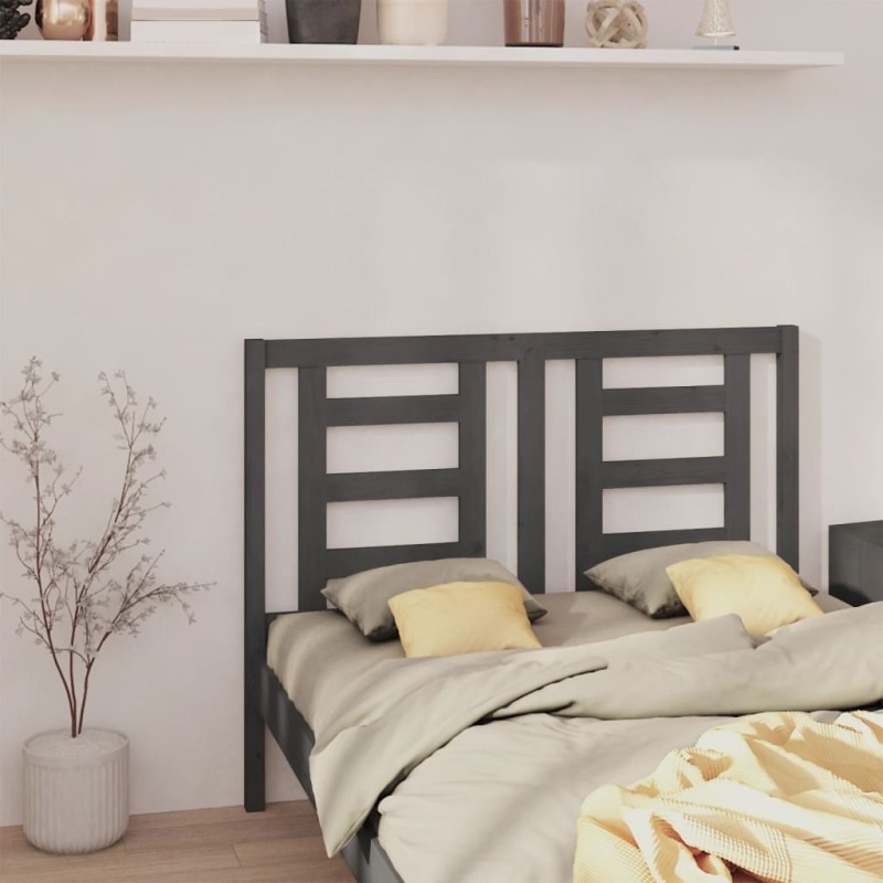vidaXL Cabecero de cama madera maciza de pino gris 141x4x100 cm vidaXL Cabecero de cama madera maciza de pino gris 141x4x100 cm