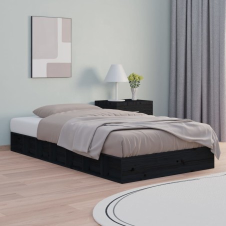 vidaXL Estructura cama madera maciza individual negro 75x190 cm