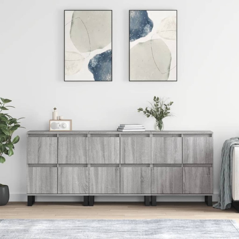 vidaXL Aparadores 3 uds madera contrachapada gris Sonoma vidaXL Aparadores 3 uds madera contrachapada gris Sonoma