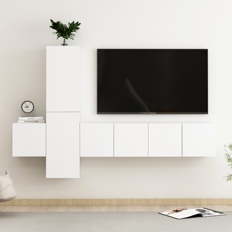 vidaXL Set de muebles de salón TV 5 piezas madera de ingeniería blanco vidaXL Set de muebles de salón TV 5 piezas madera de ingeniería blanco