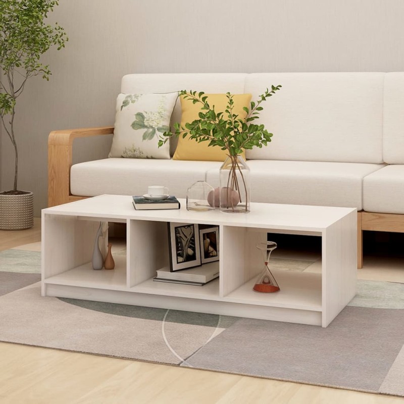 vidaXL Mesa de centro de madera maciza de pino blanco 110x50x34 cm