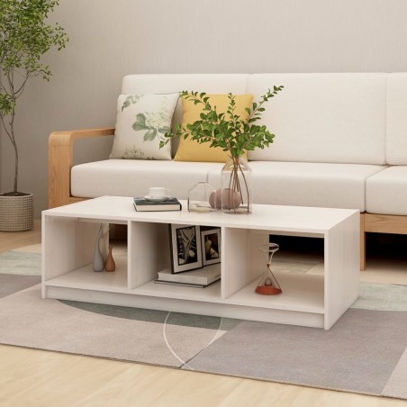 vidaXL Mesa de centro de madera maciza de pino blanco 110x50x34 cm