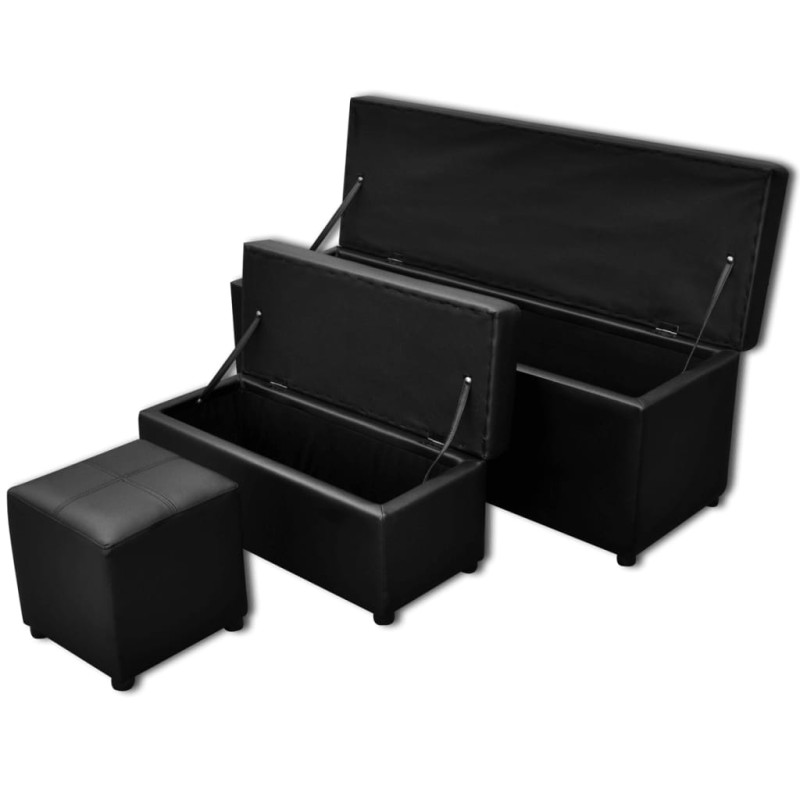 Banco baúl de interior negro con taburete, 3 unidades Banco baúl de interior negro con taburete, 3 unidades