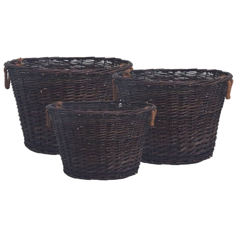 vidaXL Set de cestas apilables para leña 3 uds sauce marrón oscuro vidaXL Set de cestas apilables para leña 3 uds sauce marrón oscuro