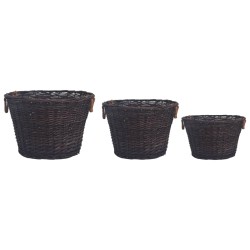 vidaXL Set de cestas apilables para leña 3 uds sauce marrón oscuro