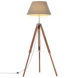 vidaXL Lámpara de trípode madera maciza de teca marrón y gris 141 cm