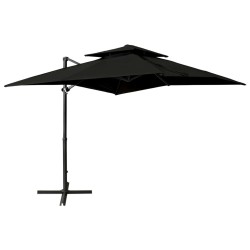 vidaXL Sombrilla voladiza con cubierta doble negro 250x250 cm