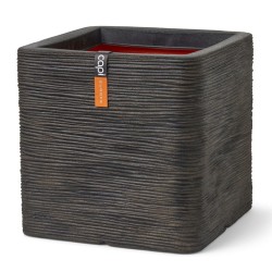 Capi Maceta Nature Rib cuadrado marrón oscuro 50x50x50 cm
