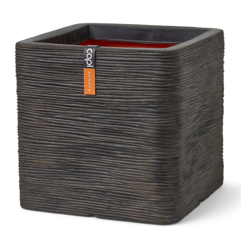 Capi Maceta Nature Rib cuadrado marrón oscuro 50x50x50 cm Capi Maceta Nature Rib cuadrado marrón oscuro 50x50x50 cm