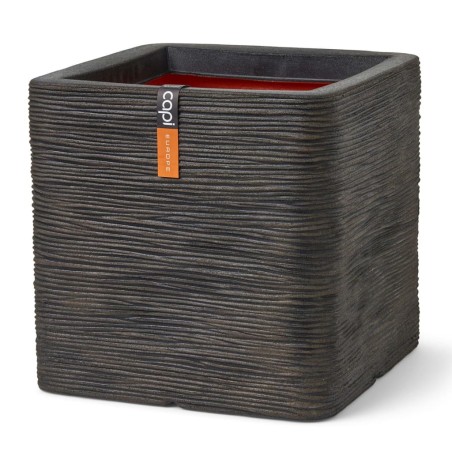 Capi Maceta Nature Rib cuadrado marrón oscuro 50x50x50 cm