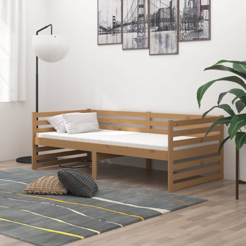 vidaXL Sofá cama madera maciza de pino marrón miel 90x200 cm vidaXL Sofá cama madera maciza de pino marrón miel 90x200 cm