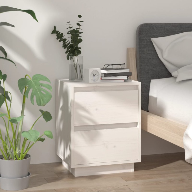vidaXL Mesita de noche madera maciza de pino blanco 40x35x50 cm vidaXL Mesita de noche madera maciza de pino blanco 40x35x50 cm