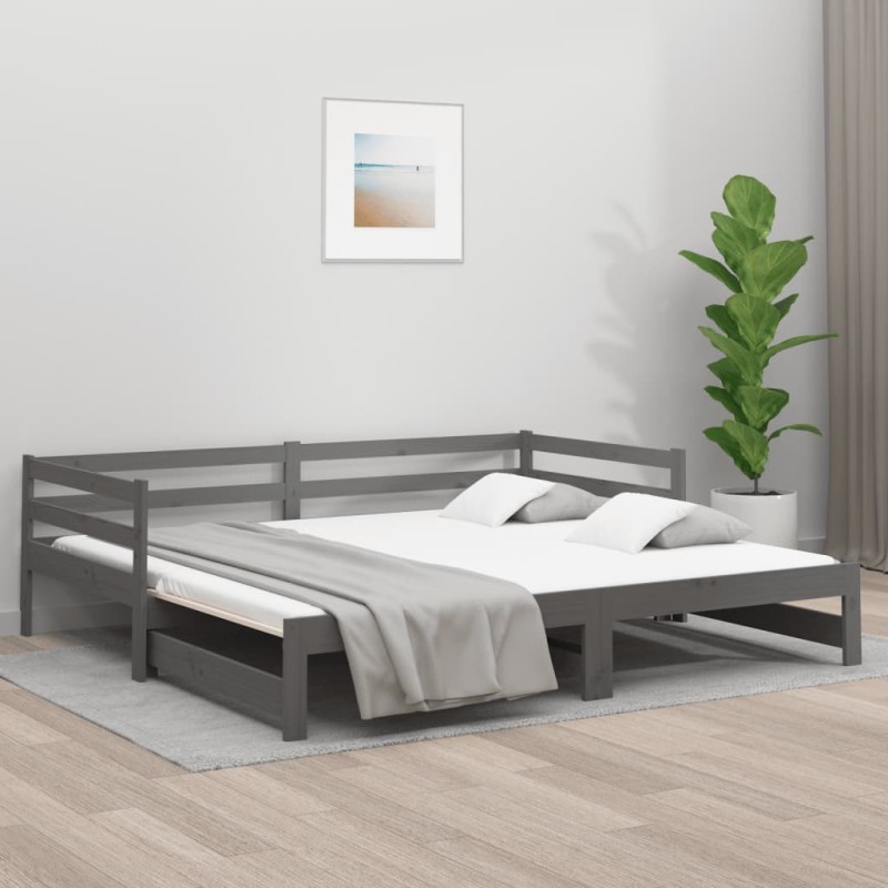 vidaXL Sofá cama extraíble madera maciza de pino gris 2x(80x200) cm vidaXL Sofá cama extraíble madera maciza de pino gris 2x(80x200) cm
