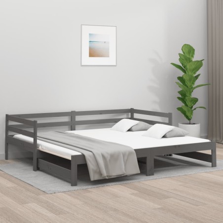 vidaXL Sofá cama extraíble madera maciza de pino gris 2x(80x200) cm