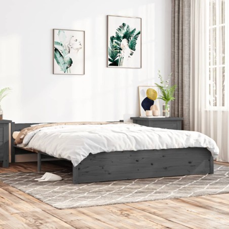 vidaXL Estructura de cama de madera maciza gris 140x190 cm