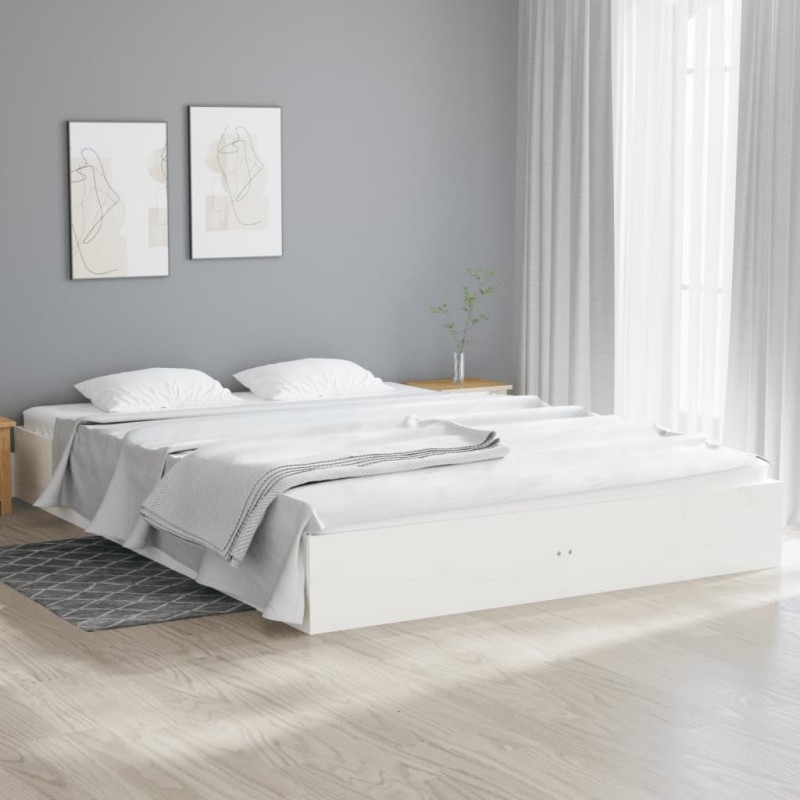 vidaXL Estructura de cama King Size madera maciza blanco 150x200 cm vidaXL Estructura de cama King Size madera maciza blanco 150x200 cm