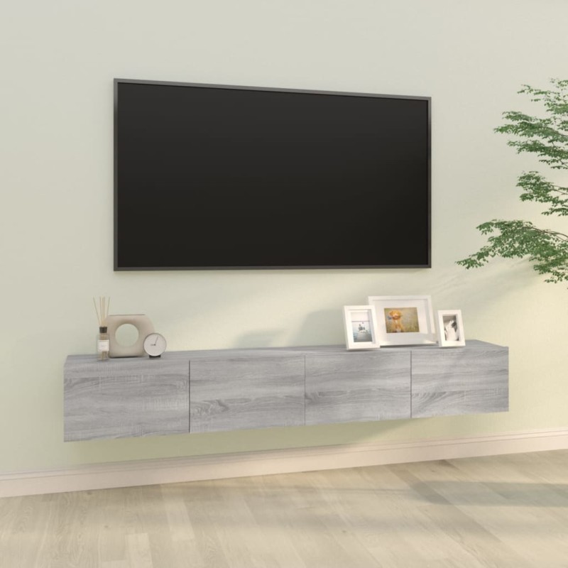 vidaXL Mueble TV de pared 2 uds madera contrachapada gris 100x30x30cm vidaXL Mueble TV de pared 2 uds madera contrachapada gris 100x30x30cm