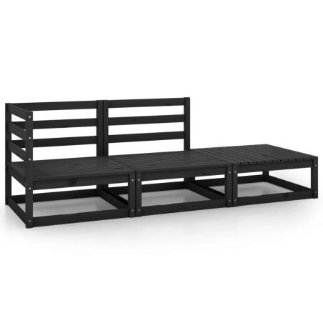 vidaXL Juego de muebles de jardín 3 piezas negro madera maciza de pino