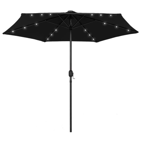 vidaXL Sombrilla con luces LED y palo de aluminio negro 270 cm