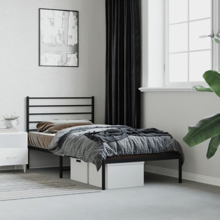 vidaXL Estructura de cama con cabecero metal negro 90x190 cm