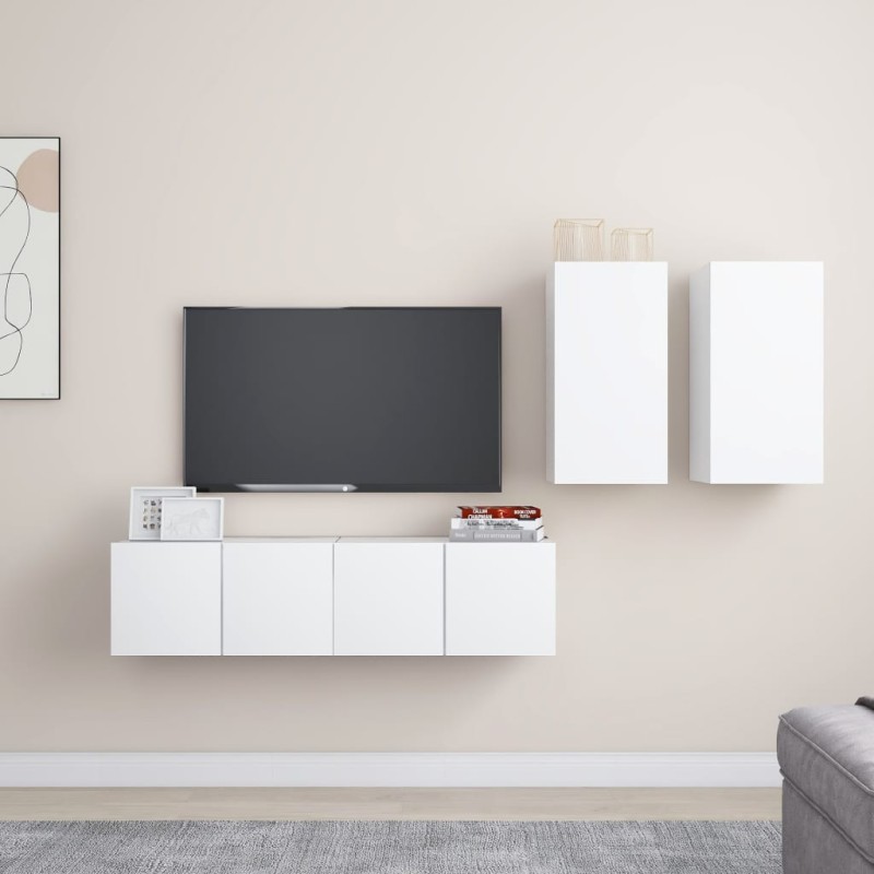 vidaXL Set de muebles de salón TV 4 piezas madera de ingeniería blanco