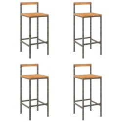 vidaXL Taburetes altos 4 uds madera de acacia y ratán sintético gris