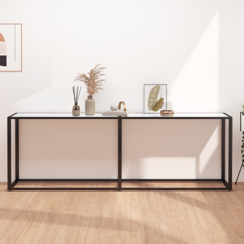 vidaXL Mesa consola vidrio templado mármol blanco 220x35x75,5 cm vidaXL Mesa consola vidrio templado mármol blanco 220x35x75,5 cm