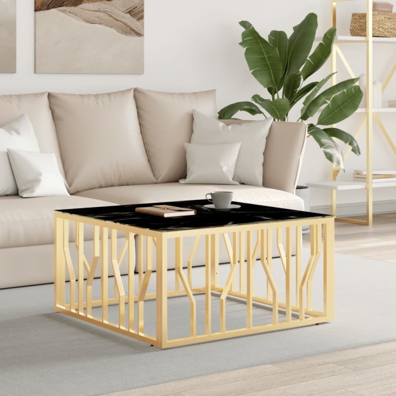 vidaXL Mesa de centro de acero inoxidable y vidrio dorada 80x80x40 cm vidaXL Mesa de centro de acero inoxidable y vidrio dorada 80x80x40 cm