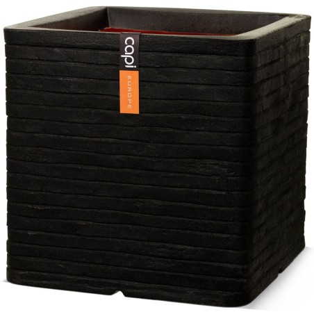 Capi Jardinera Nature Rib cuadrado negro 30x30 cm KBLRO902