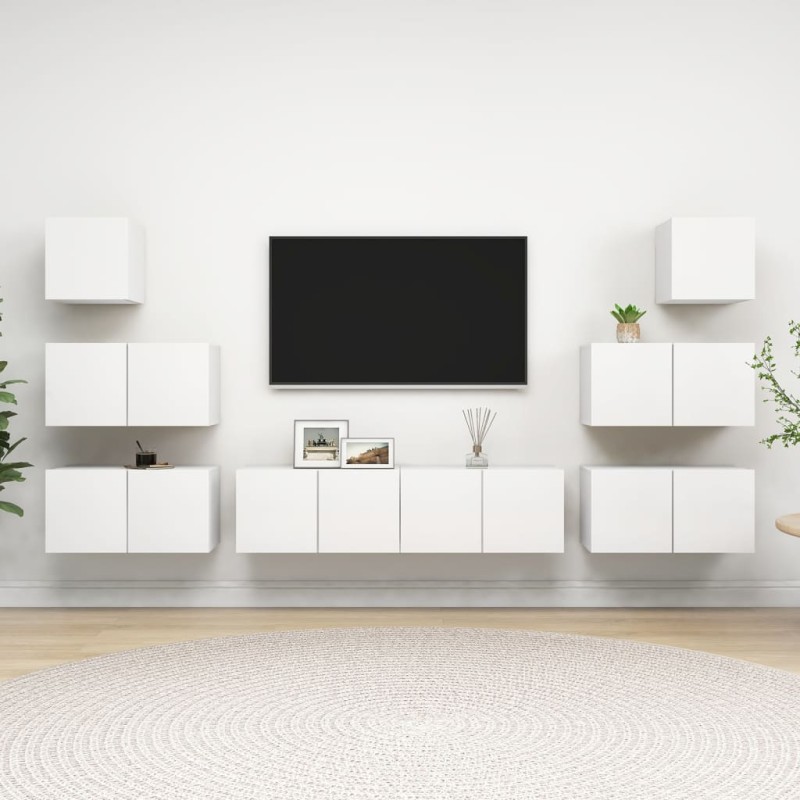 vidaXL Set de mueble para TV de 8 piezas madera contrachapada blanco vidaXL Set de mueble para TV de 8 piezas madera contrachapada blanco