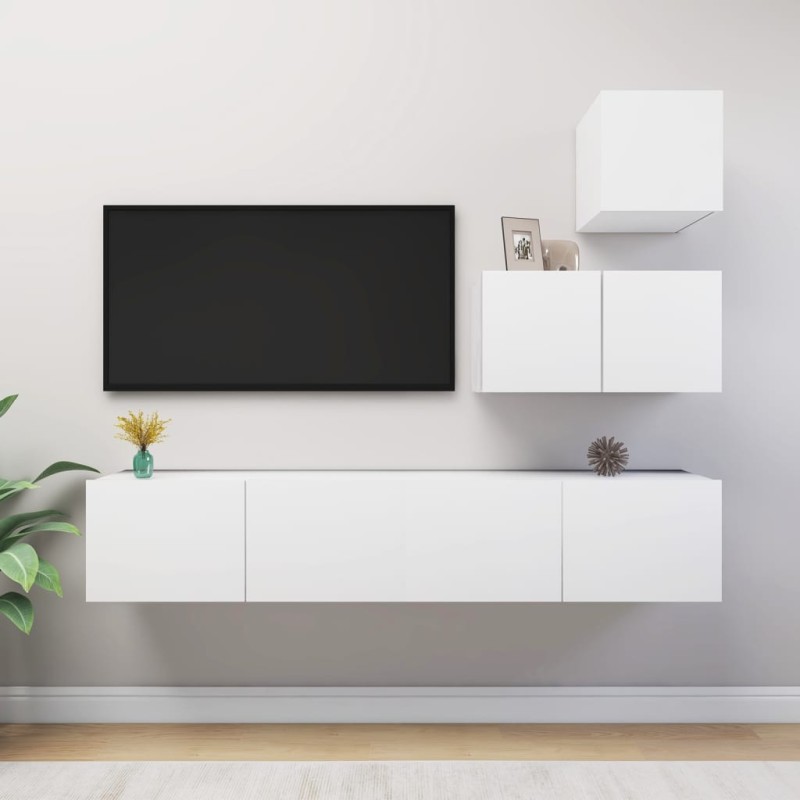 vidaXL Set de muebles de salón TV 4 piezas madera de ingeniería blanco vidaXL Set de muebles de salón TV 4 piezas madera de ingeniería blanco