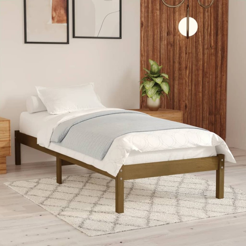 vidaXL Estructura de cama madera maciza marrón miel 75x190 cm