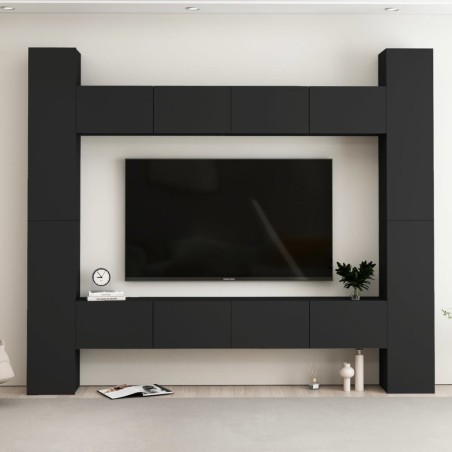 vidaXL Set de muebles de salón TV 8 piezas madera ingeniería negro