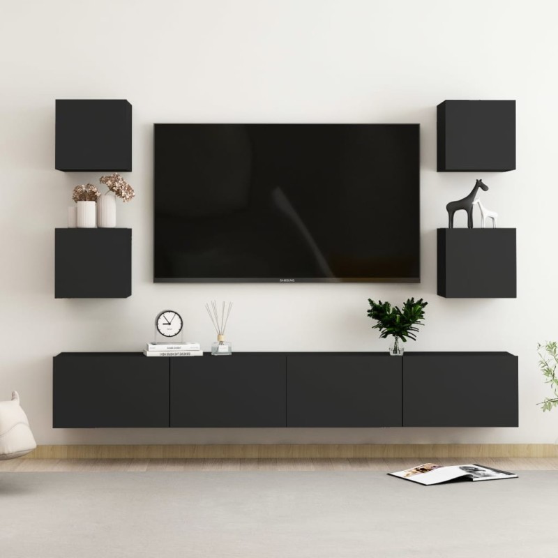vidaXL Set de muebles de salón TV 6 pzas madera de ingeniería negro vidaXL Set de muebles de salón TV 6 pzas madera de ingeniería negro