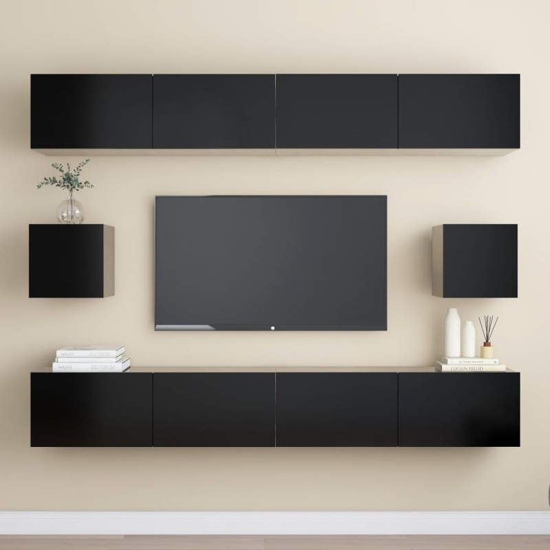 vidaXL Set de muebles de salón TV 6 piezas madera ingeniería negro vidaXL Set de muebles de salón TV 6 piezas madera ingeniería negro