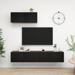 vidaXL Set de muebles de salón TV 3 pzas madera de ingeniería negro