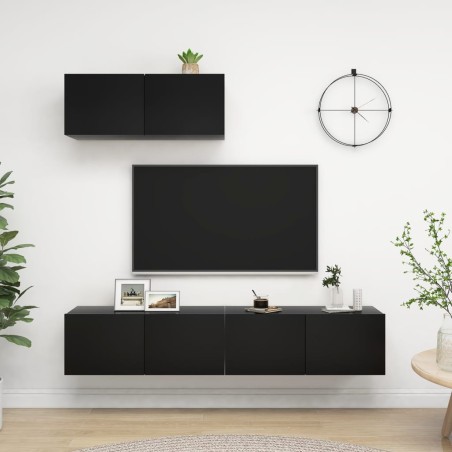 vidaXL Set de muebles de salón TV 3 pzas madera de ingeniería negro