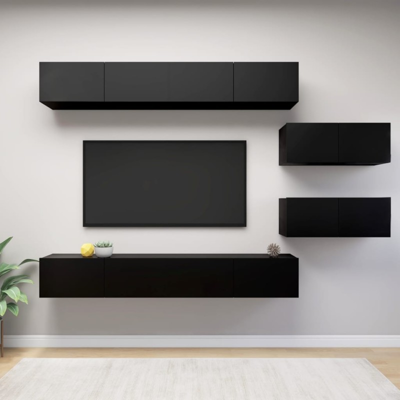 vidaXL Set de muebles de TV salón 6 piezas madera contrachapada negro vidaXL Set de muebles de TV salón 6 piezas madera contrachapada negro