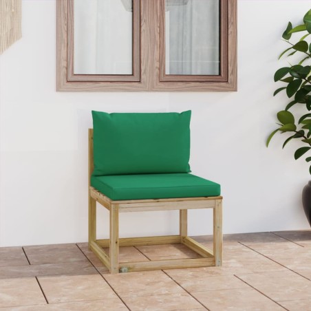 vidaXL Sofá central de jardín con cojines madera pino impregnada verde